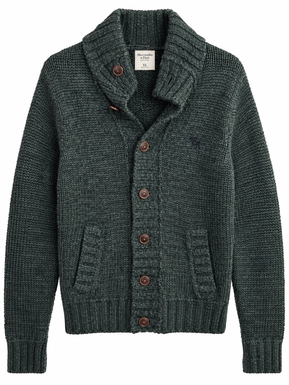 Abercrombie & Fitch Mens XL Charcoal Gray Wool Blend Chunky Cardigan Sweater